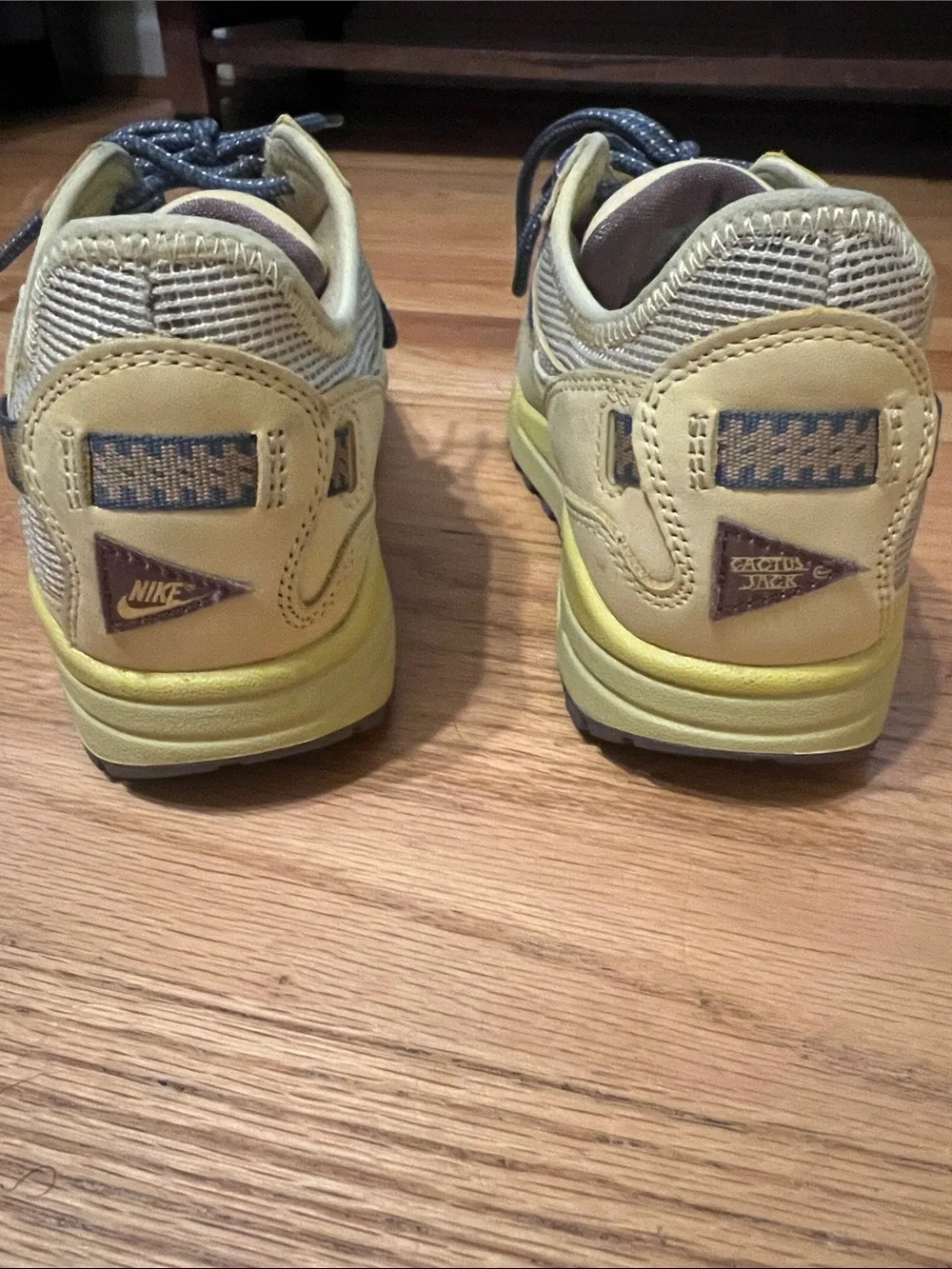 Travis Scott Yellow and Navy Mixed-Material Athletic Sneakers